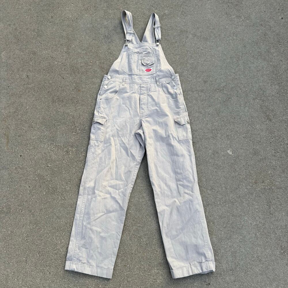 90s Y2K Revolt Khaki Canvas Cargo Painter Carpenter Bib Overalls LARGE